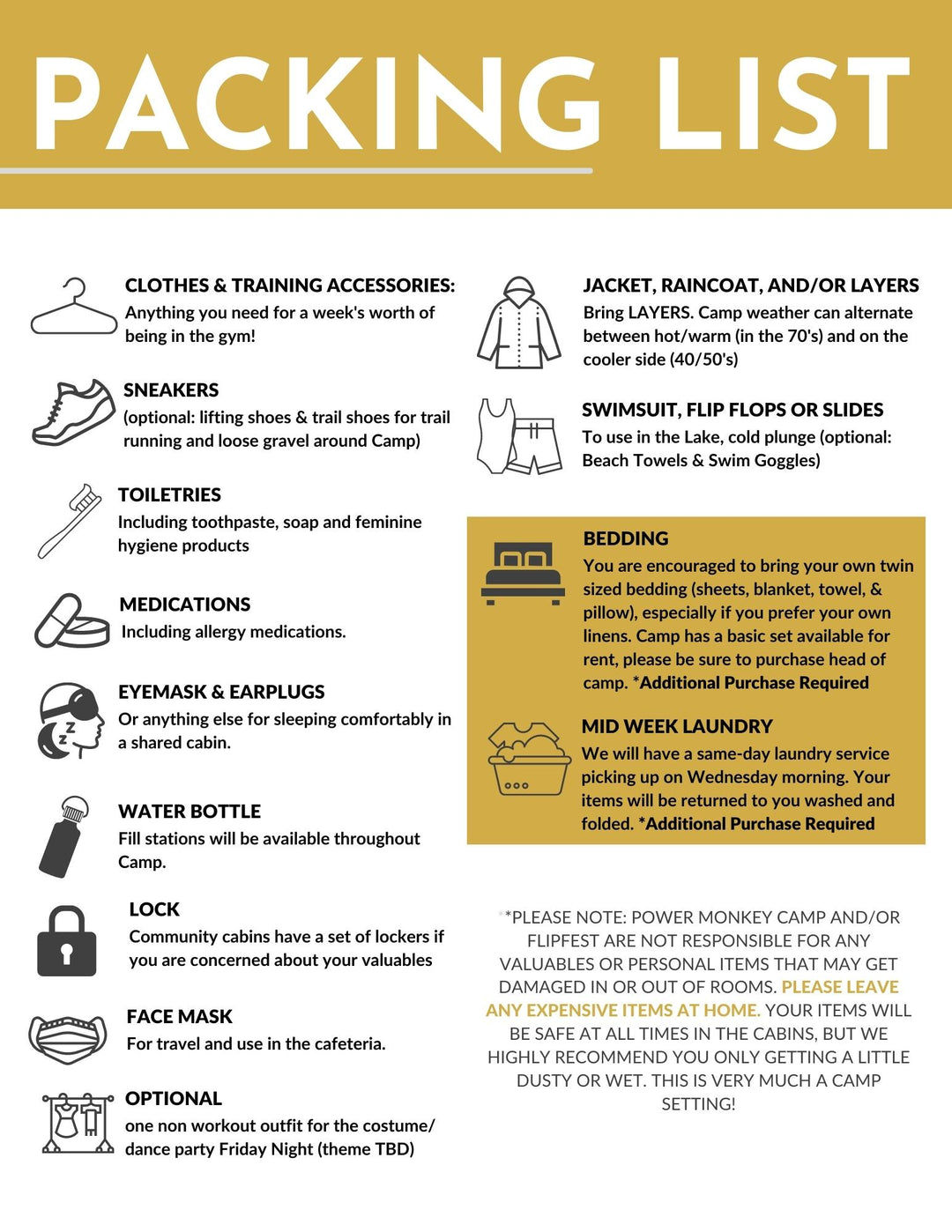 PACKING LIST & SAMPLE ITINERARY